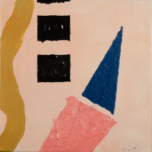 "Love Hurts" stands as an abstract, metaphorical exploration of the complex dynamics between love and pain, conveyed through the enigmatic portrayal of a male figure. The composition, crafted with acrylic, employs an array of shapes, textures, and colors to delineate the ethereal essence of human relationships. The striking geometric representation of an erect phallus, culminating in a massive triangular head, symbolizes the duality of emotions experienced by the subjects—passionate love for one, and cheap sex for the other. This powerful visual metaphor echoes the cyclical nature of love and pain, a perennial theme deeply intertwined with this human experience.